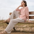 thumbnail image 5 of CIENVNSTG Two Piece Sets for Women Summer Casual 3/4 Sleeve Embroidered Tops Capri Pant Cotton Linen Lounge Set with Pockets Matching Sets Pink M-2, 5 of 7