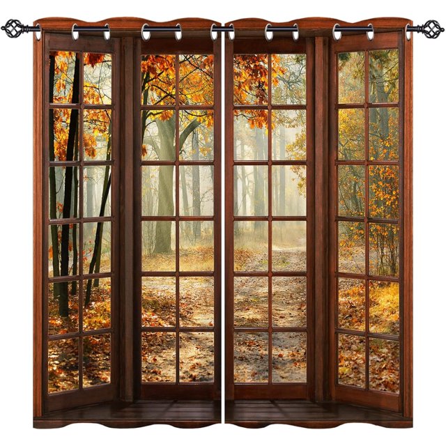Nature Curtains - Landscape Theme Lake Forest Trees Mountains Blue Sky Clouds Scenery Scene Print Pattern Grommet Light Filtering Window Drapes for Bedroom Living Room 2 Panels 52 x 63 Inch
