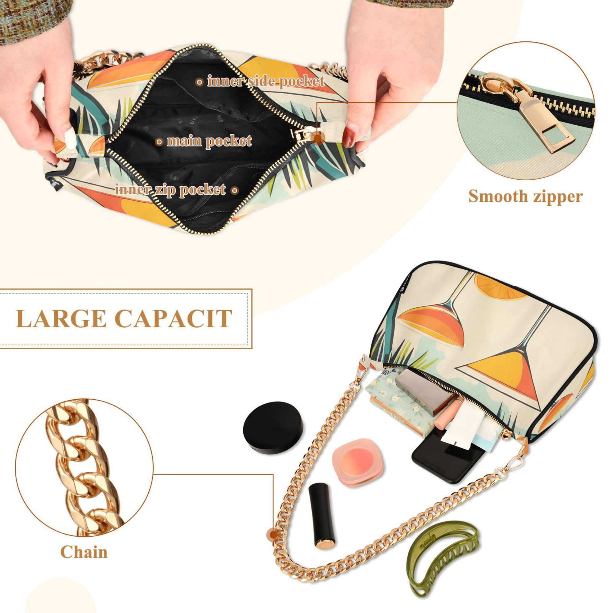 FORMRS Womens Shoulder Bag with Chain Strap Clutch Purse Cute Tote Handbag, Mid Century Glasses