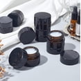 thumbnail image 6 of 1Set 10 Pack Glass Round Jars Dark Amber Cosmetic Glass Jars with White Inner Liners and Black Plastic Lids for Beauty Lotions Creams and More, 6 of 8