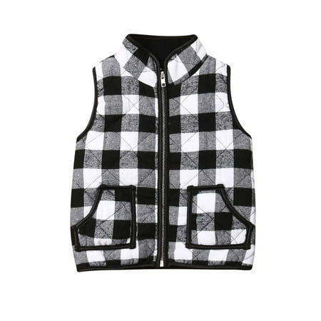 

EYIIYE Baby Girls Boys Plaid Zipper Jacket Warm Vest Pocket Coat Christmas Tops for 1-6 Years Kids