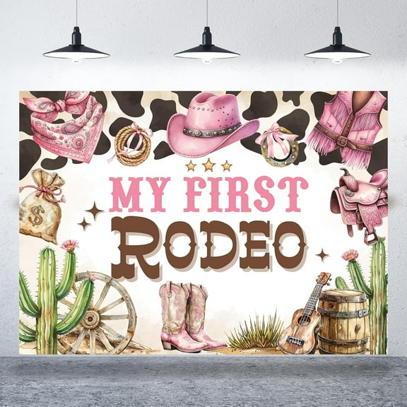 7x5FT My First Rodeo Birthday Backdrop Cowgirl Western 1st Birthday Party Decorations Cake Table Banner Supplies Newborn Girls First Bday Photography Background Photo Booth Props