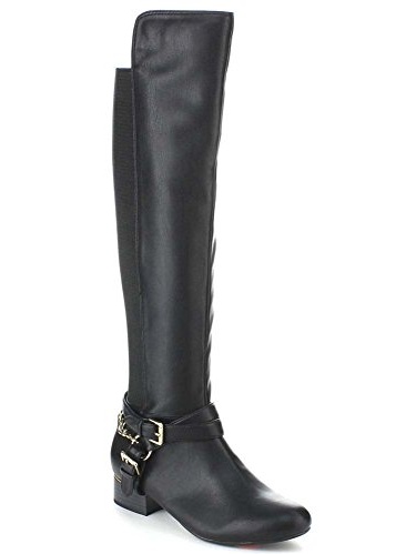 Faux Leather Knee High GIRLs Quilted Winter BOOTs s.10 non skid sole ZIP Buckles
