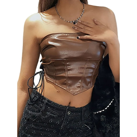 Qiylii Women Sexy Tops Off Shoulder Sleeveless Backless Solid Color Crop Top