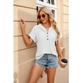 thumbnail image 4 of Summer Solid Color Button Hooded Drawstring Short Sleeve Women's T-Shirt Top, 4 of 10