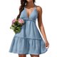 thumbnail image 3 of Vestido de playa sin espalda con escote en V profundo para mujer: cintura ajustable con lazo, bajo con volantes de malla, largo mini corto, 3 of 5