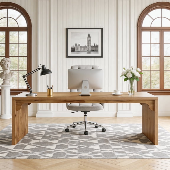 78.7 Inch Extra Long Wooden 2 Person Computer Desk Large Writing Table Workstation For Home Office Brown