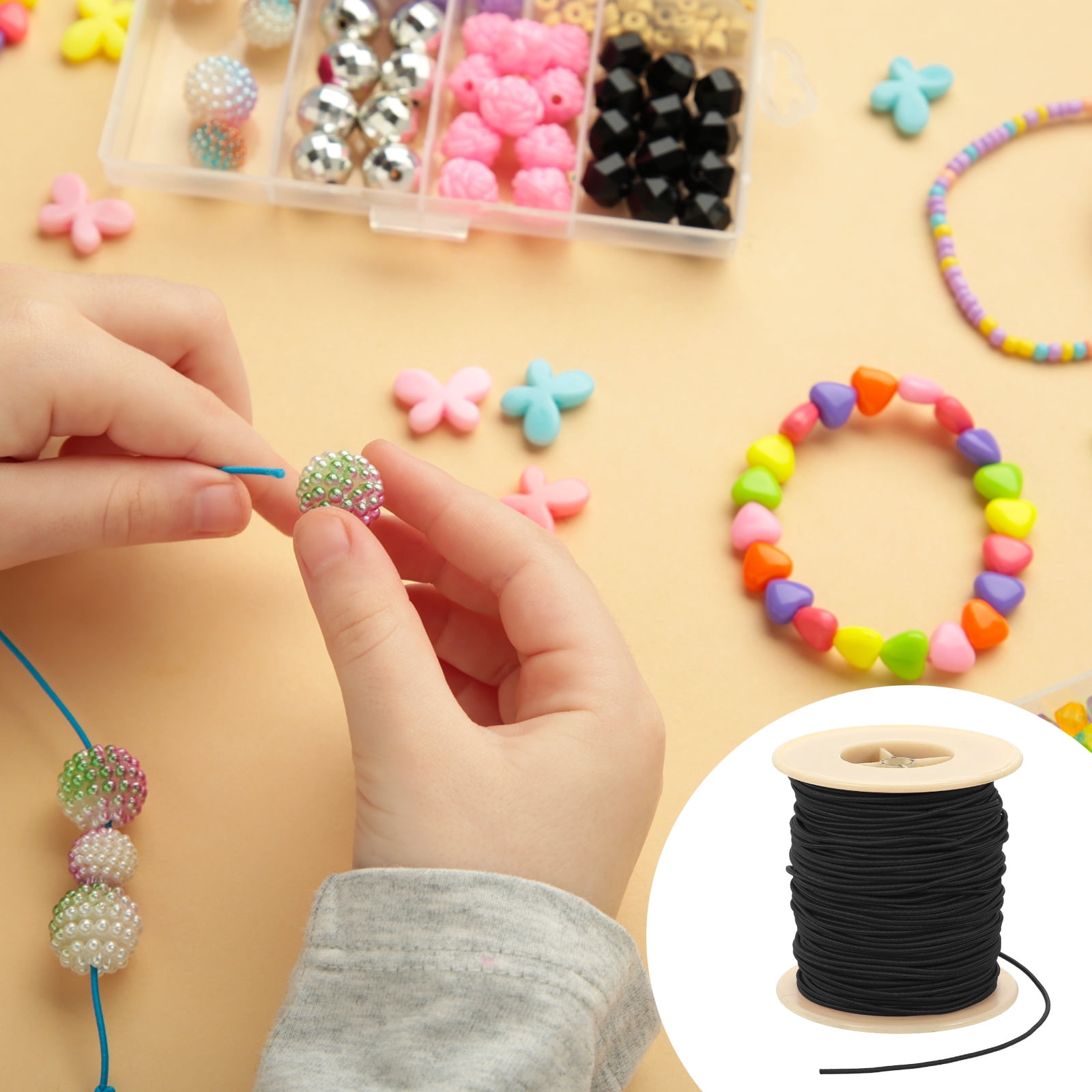 Uxcell Elastic Cord, 2 mm Stretchy Elastic String 77 Yards for Jewelry Making, Necklaces, Beading and Crafts DIY, Black