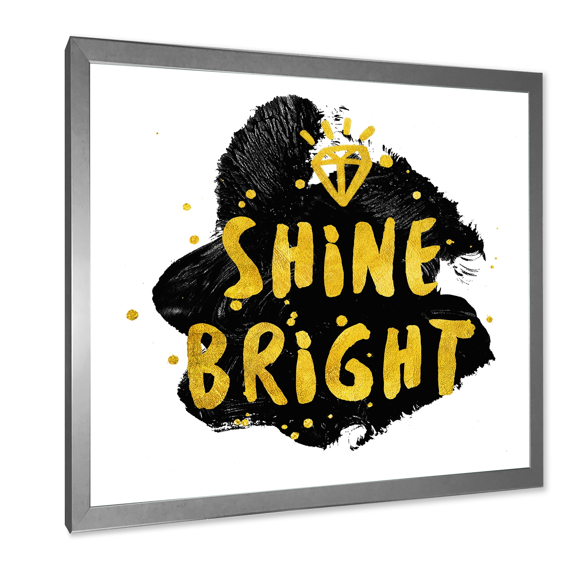 Designart 'Shine Bright Quote on Black' Glam Framed Art Print