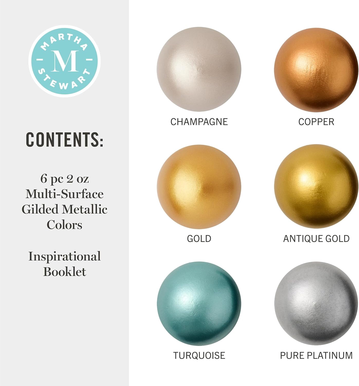Martha Stewart Multi-Surface Acrylic Craft Paint, Metallic Finish, Gilded Metallics, Set of 6, 2 fl oz
