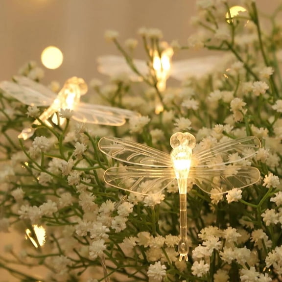 Dragonfly Lights String Indoor Warm White Lights Dragonfly String Lights with Mode Adjustment Brightness Adjustment 9.8ft 20 LED Indoor Decorative Waterproof Outdoor Garden Party Fairy