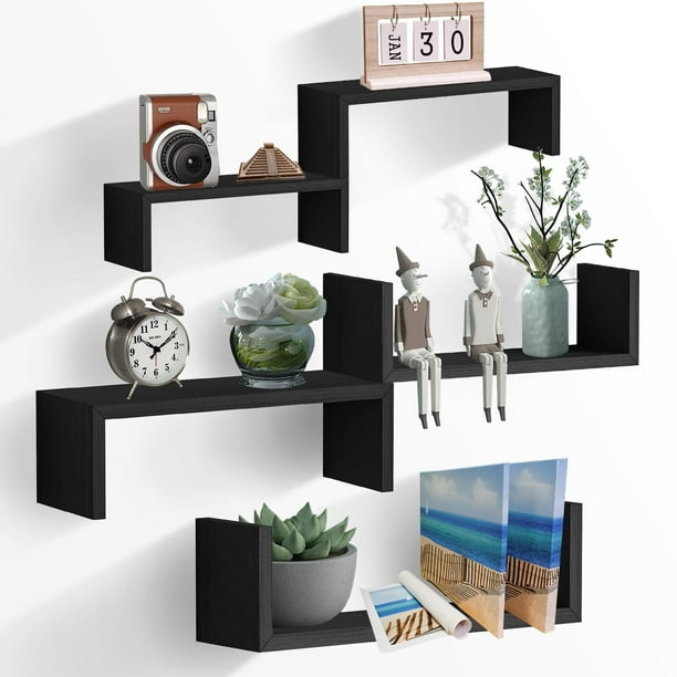 Juego de 5 Estantería Flotante, Repisas Flotantes de Pared Estantes Flotantes de Pared Múltiples Opciones de Exhibición Estante de Almacenamiento Repisa para Decoración de Pared de Baño Estar Oficina