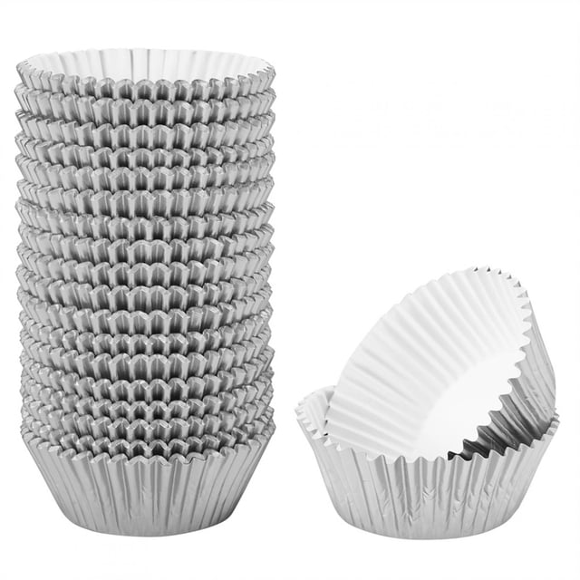 500 piezas de papel de aluminio para pasteles, cupcakes, muffins, utensilios de cocina para hornear, plateado