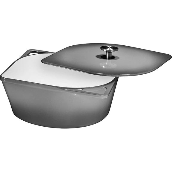 5 Quart Cast Iron Enameled Dutch Oven Modern Squoval Shaped Design, with Stainless Steel