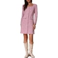 thumbnail image 1 of Vestido de tweed para mujer Inspire Chic, de manga larga, escote cuadrado, hasta la rodilla, color rosa intenso, 1 of 6