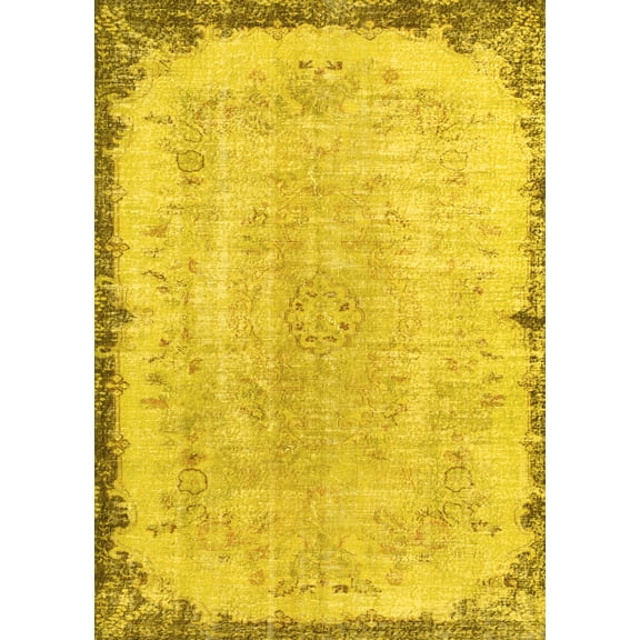 Ahgly Company Machine Washable Indoor Rectangle Persian Yellow Traditional Area Rugs, 5' x 7'