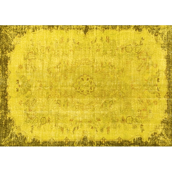 Ahgly Company Machine Washable Indoor Rectangle Persian Yellow Traditional Area Rugs, 7' x 9'