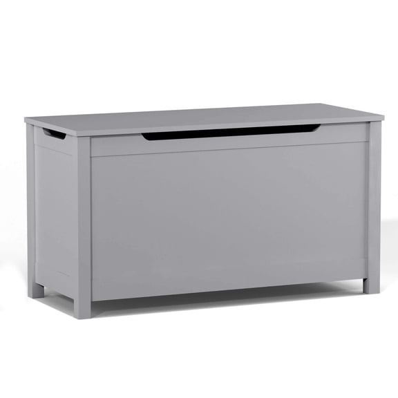 MOONRIVER Kids Wooden Toy Box Storage with Safety Hinged Lid, Grey
