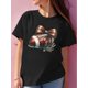 thumbnail image 1 of Camiseta informal negra para niña con estampado de rugby y lazo. Cómoda camiseta de manga corta y cuello redondo, ideal para actividades al aire libre en verano. Ideal para adultos, hombres, mujeres,, 1 of 6