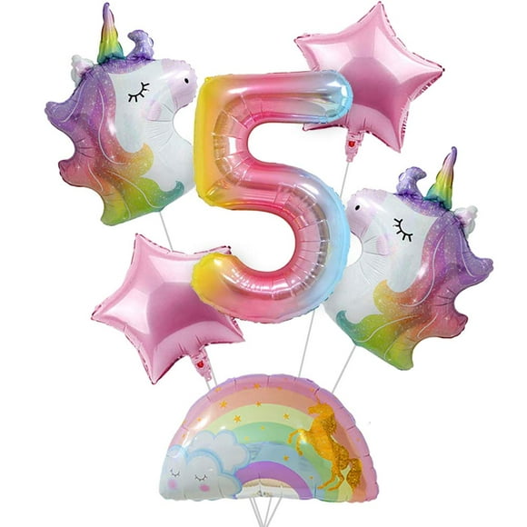 Unicorn Birthday Decorations for girls 5th Birthday- Bouquet of Unicorn Balloons for Rainbow Unicorn Party Supplies (Number 5)