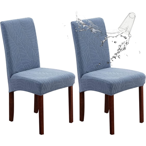 Koreshion Waterproof Chair Covers for Dining Room Set of 2, Dining Chair Cover Removable Parson Chair Slipcover Chair Protectors Covers for Kitchen Leaves-light Blue