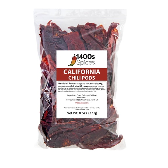 8oz California Dried Whole Chilies Peppers, Anaheim Chile Seco Pods by 1400s Spices