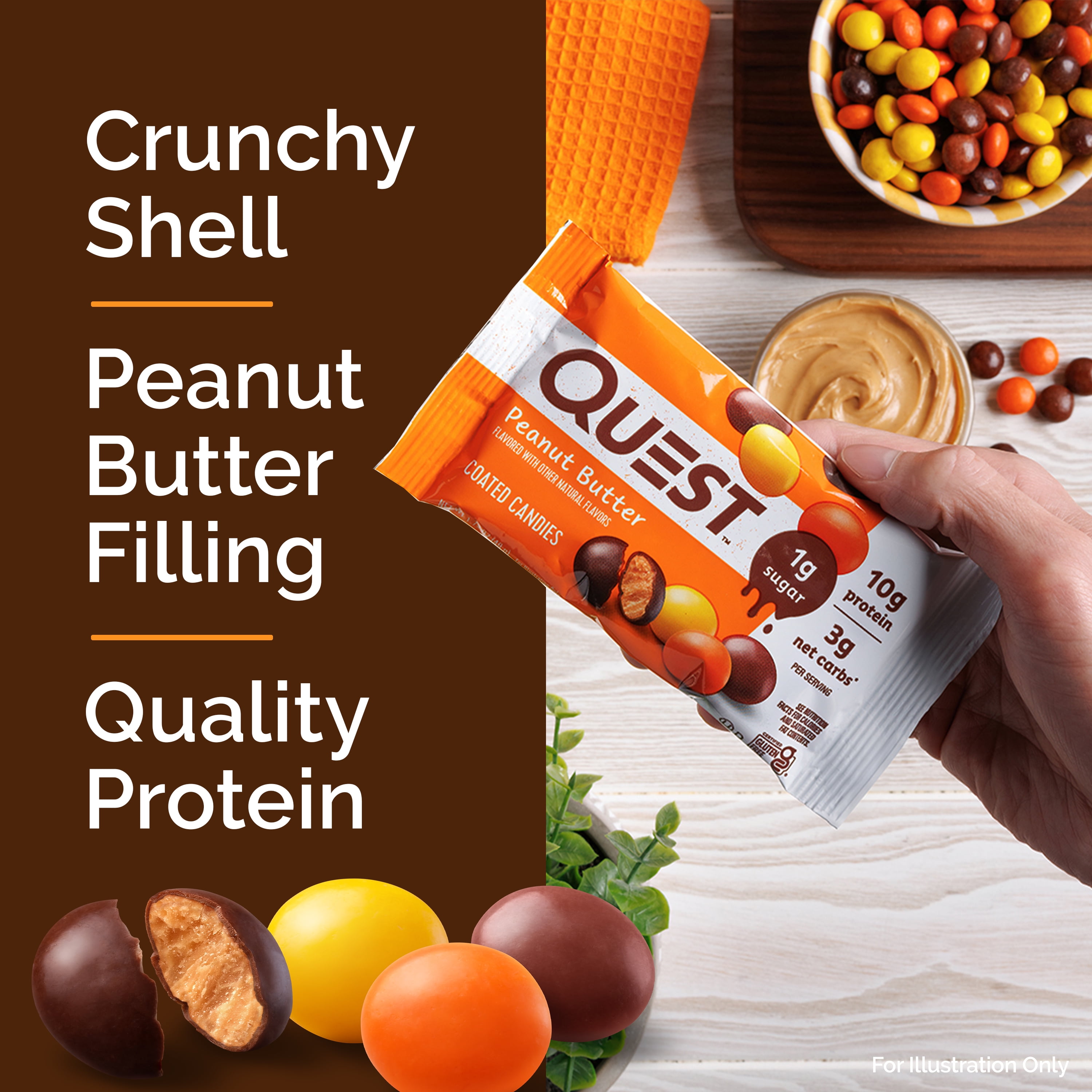 Quest Nutrition Peanut Butter Coated Candies, Peanut Butter Flavor, Low Sugar, Gluten Free, 4 Count
