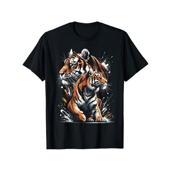 Men's Cool Tiger Art Graphic T-Shirt - 100% Cotton 180gsm Breathable Summer Tee with Vibrant Orange & White Tiger Print, Loose Fit Round Neck Casual Shirt for Outdoor & Daily Wear (S-XXXL)