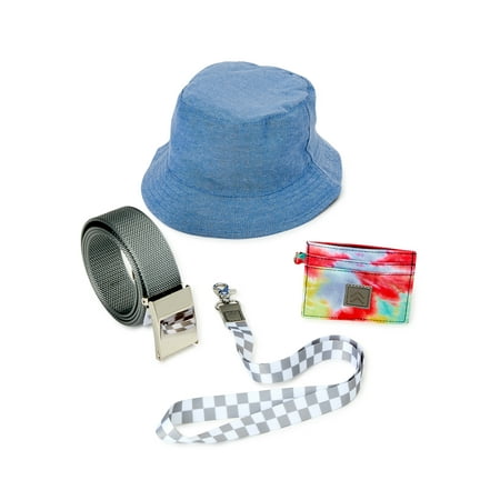 Wonder Nation Boys Bucket Hat, Lanyard, Card Case & Sport Belt, Skater Accessory Set, 4-Piece