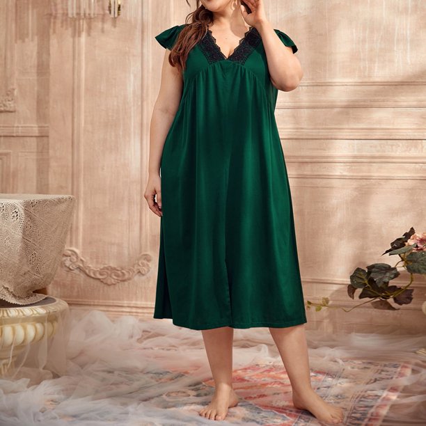Camisones con cuello en V para mujer, ropa de dormir de color sólido, vestido de lencería Sexy, vestido de casa