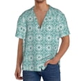 thumbnail image 7 of Lsque Blue Print print Men's Cuban Collar Short Sleeve Shirt Summer Beachwear Casual Button Down Fashionable Vacation Leisure Shirt-X-Large, 7 of 7