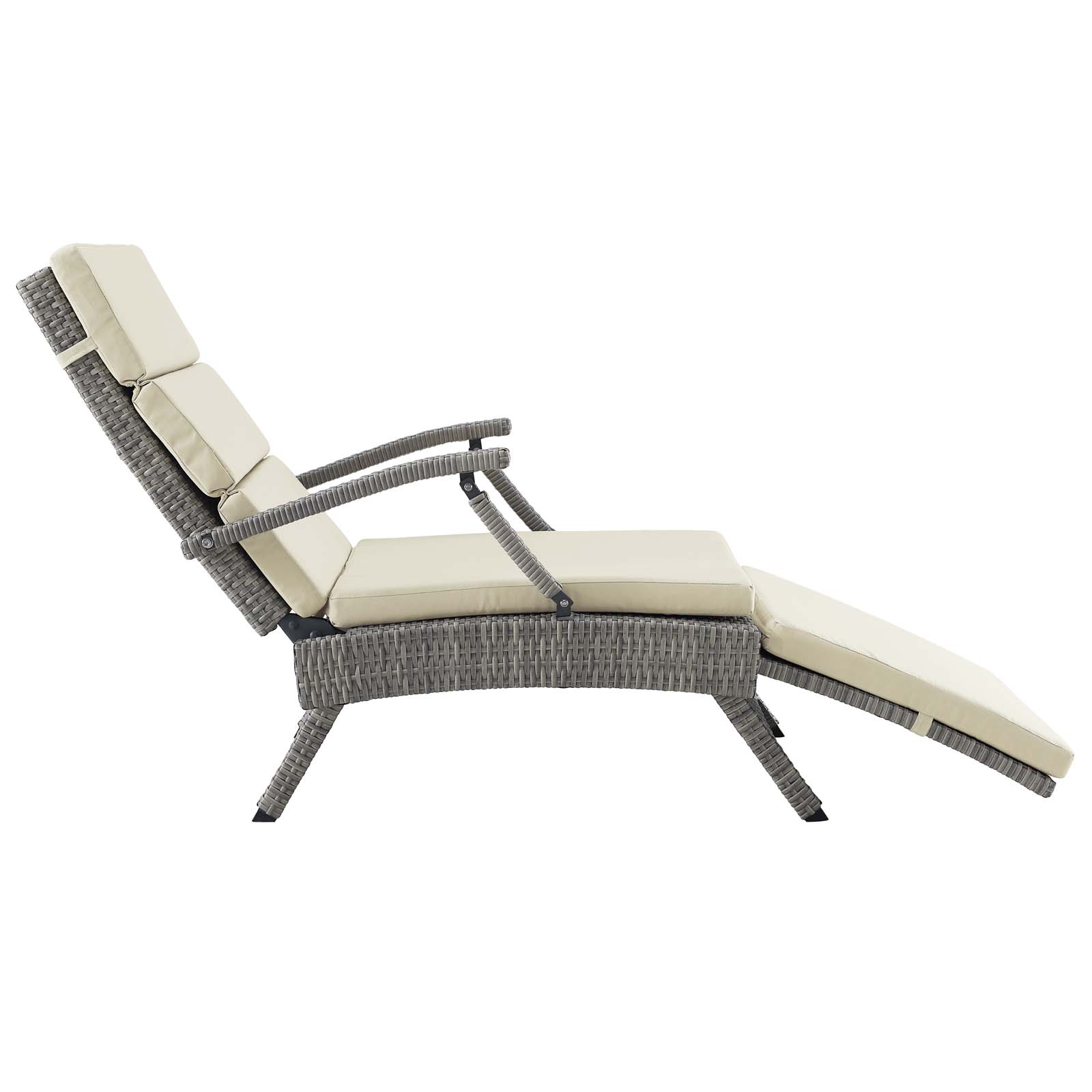 Modern Contemporary Urban Design Outdoor Patio Balcony Garden Furniture Lounge Chair Chaise, Rattan Wicker, Light Gray Beige - image 3 of 8