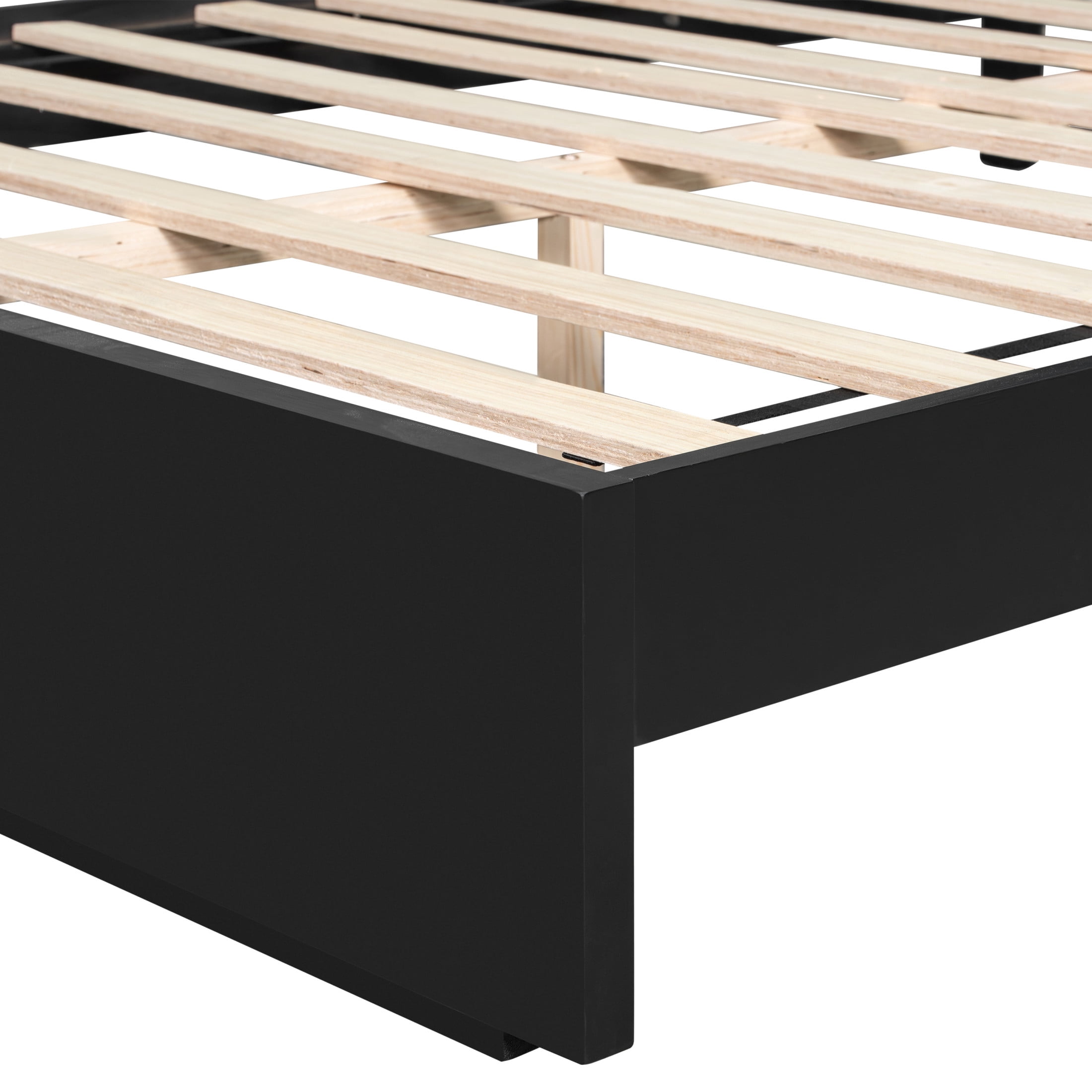 Christopher Knight Home Contemporary Queen Size Solid Wood Platform Bed Frame, Slat Support, Black