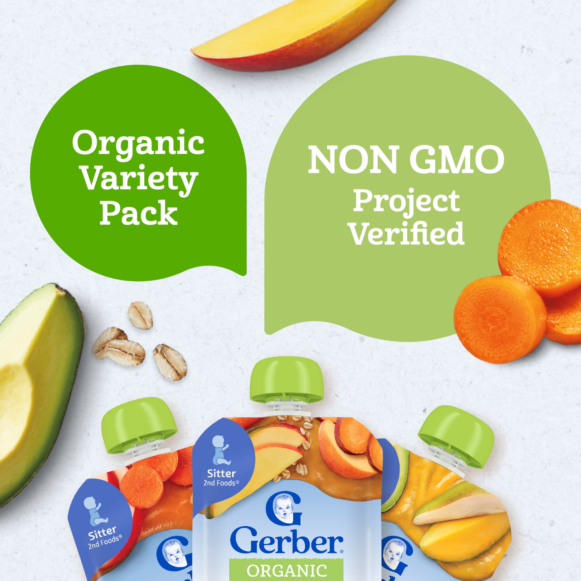 (2 pack) Gerber Organic Stage 2 Baby Food, Immune Builder Variety Pack Puree, 3.5 oz Pouches (9 Pack)