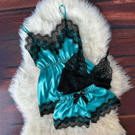 

Leesechin Clearance Womens Sports Bras Brassiere Underwire V-Neck Eyelash Lace Stain Camisole Pajamas Bowknot Shorts Set