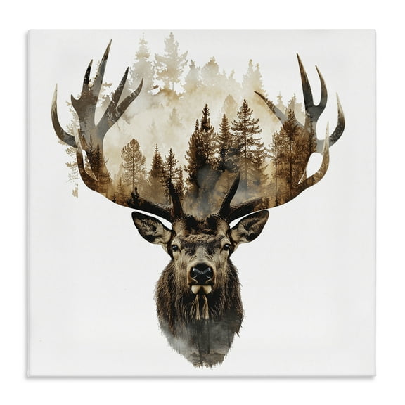 Stupell Industries Deer Forest Silhouette Animals Painting Wrapped Canvas Art Print Wall Art, 17 x 17