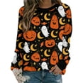thumbnail image 1 of Txlixc Moda para mujer Camisa atlética de Halloween salvaje Calavera Fantasma Gato Calabaza con estampado de cuello redondo Jersey de manga larga Top Txlixc  moda, 1 of 7