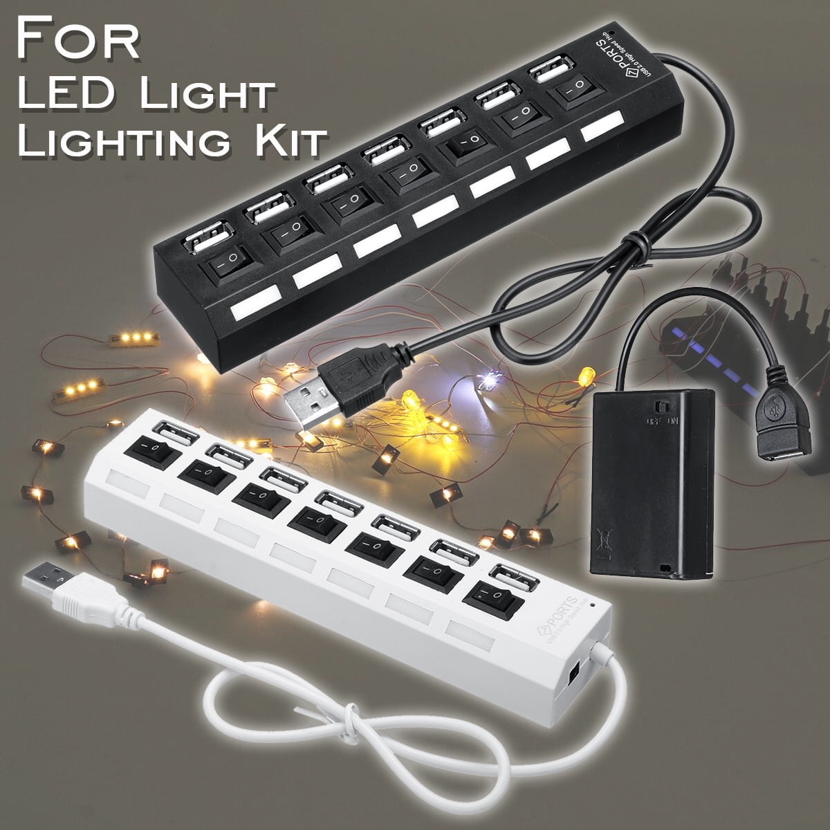7 USB Outlets Splitter Switch Battery Box For LEGO LED Lighting Kit For