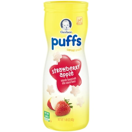 Gerber Graduates Puffs Strawberry Apple Cereal Snack 1.48 oz. Canister