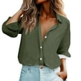 thumbnail image 2 of Tshirt Women Women's Shirt Blouse Solid Color Button Long Sleeve Casual Basic Shirt Collar Regular Top, 2 of 6