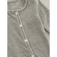 thumbnail image 6 of Qiylii Baby Footed-wrap Striped Bodysuit, Long Sleeve Round Neck Romper, 6 of 8