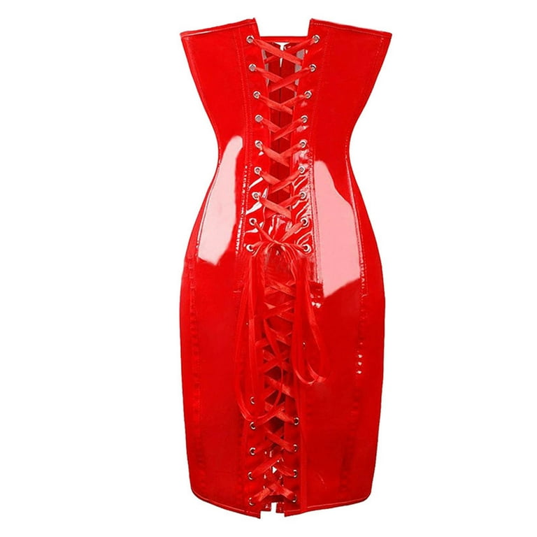 miqiqism Womens Sexy Bustiers Women's Punk Rock Faux Leather Dress Corsets  Drawstring Button Steampunk Bustier Lingerie Corset Skirt Overbust Costume  Set,Red,XX-Large - Walmart.com