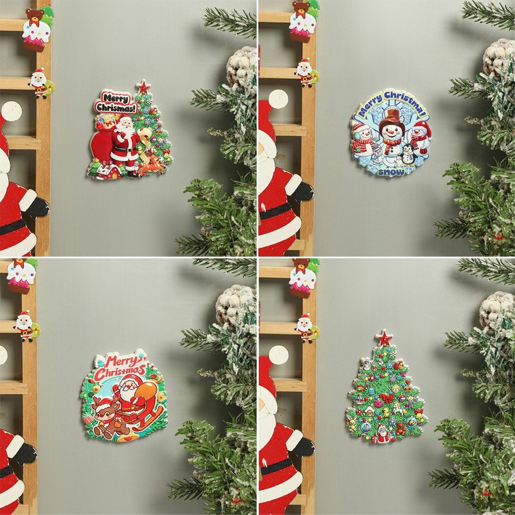4PCS Christmas Refrigerator Magnets, Xmas Fridge Magnet Sticker Waterproof Santa Snowman Magnetic Refrigerator Stickers Removable Holiday Magnets for Refrigerator