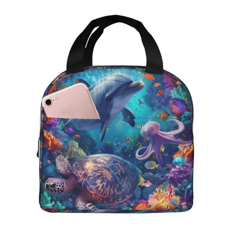 Insulated Lunch Bag for Women Men - Underwater Turtle Dolphin Octopus Leakproof Cooler Lunch Box for Women Men  Lunch Tote Bags for Work School Picnic Travel
