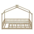 thumbnail image 4 of Twin Size Bed Frame, Wooden Montessori House Bed with Roof and Safety Guardrail, Natural, 4 of 7