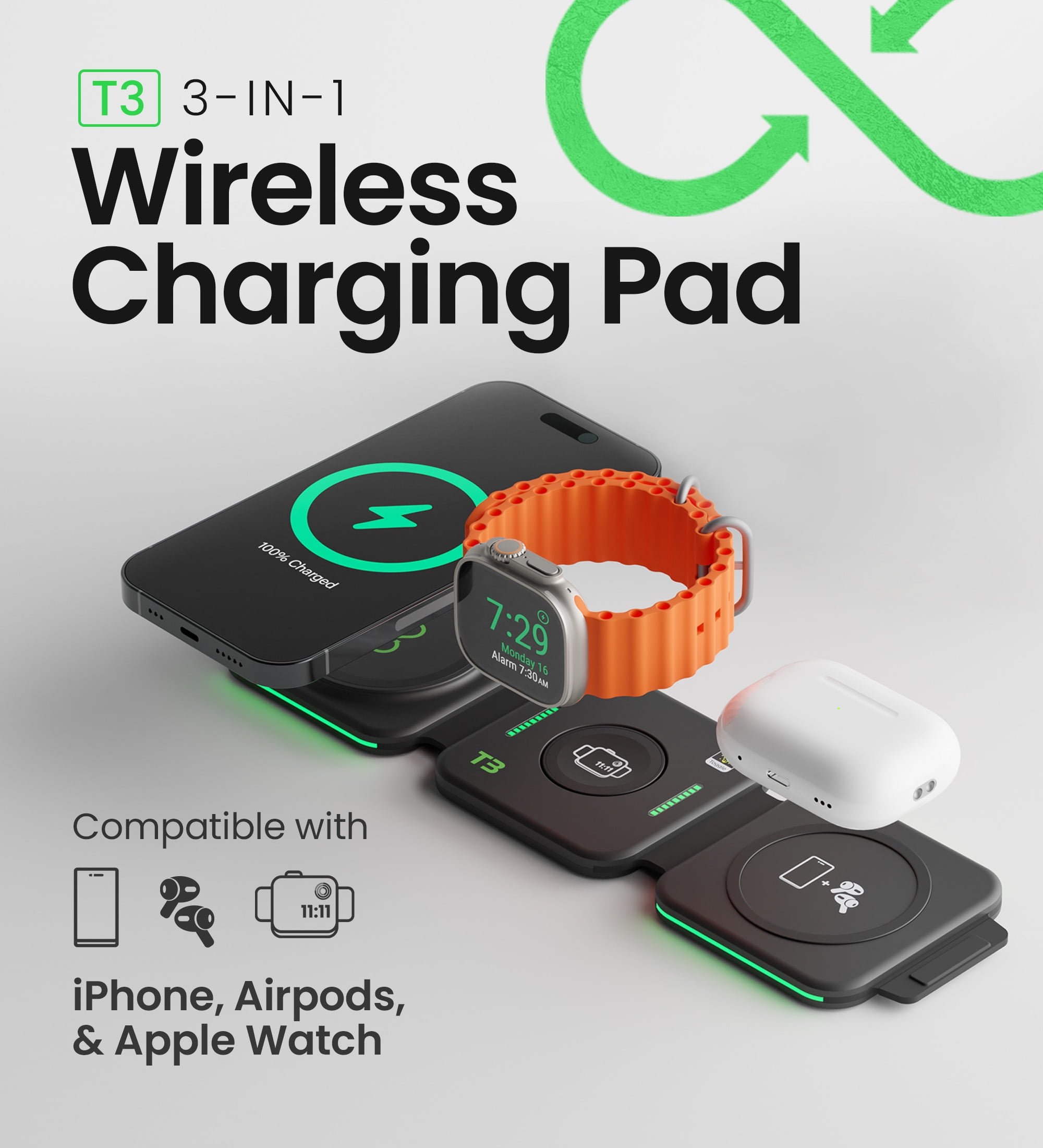 InfinaCore T3 Black: The Ultimate 3-in-1 Wireless Charging Pad