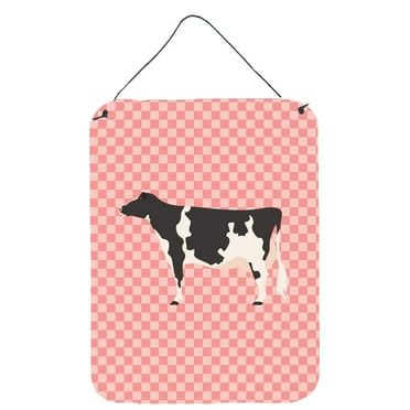 Carolines Treasures BB7822DS1216 Holstein Cow Pink Check Wall or Door Hanging Prints