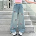 thumbnail image 6 of Duqingm Girls Jeans Denim Elastic Wasit Wide Leg Baggy Pants Kids Clothes 5-15 Years (Blue,13-14 Years), 6 of 6