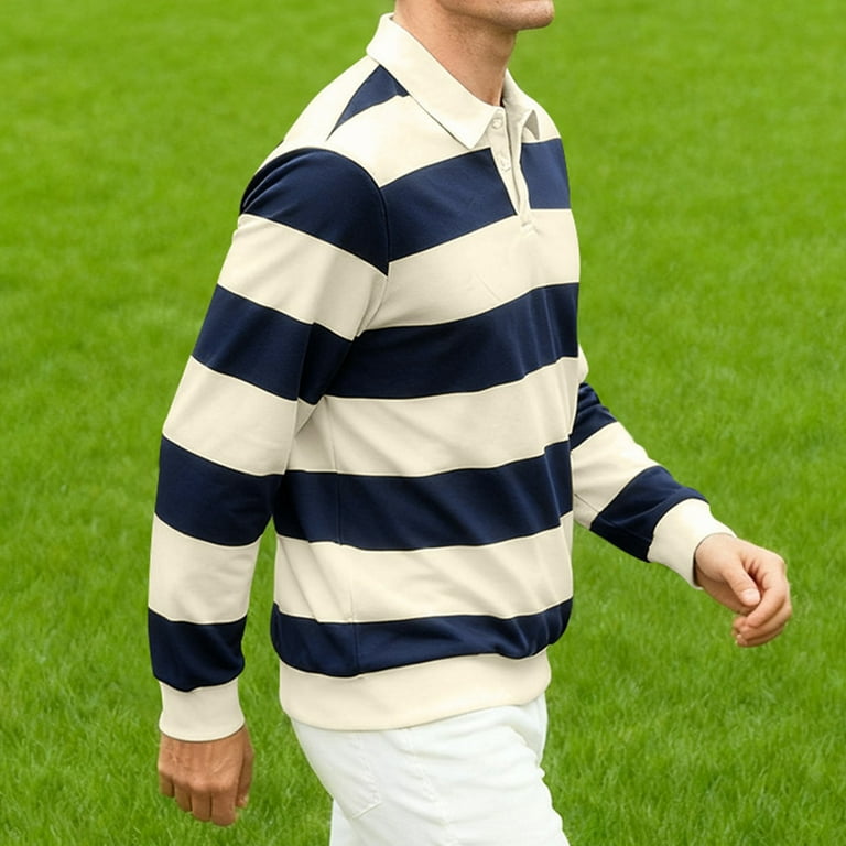 GuangCheng George Men Striped Rugby Shirts Long Sleeve Classic
