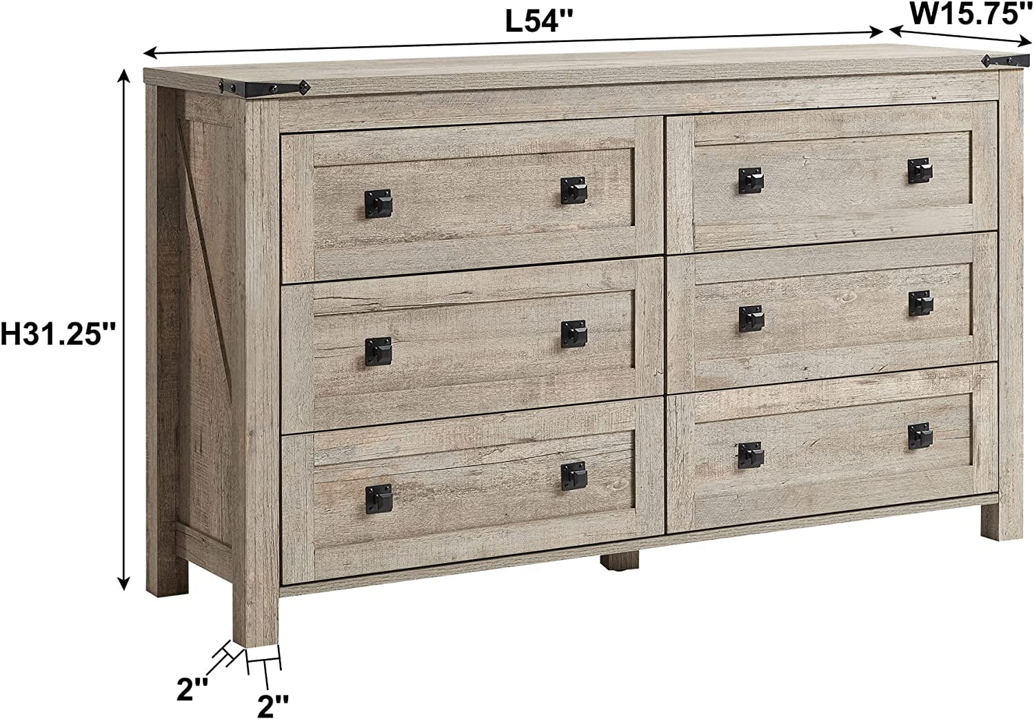 OKD 6 Drawers Dresser Chests for Bedroom Farmhouse, Wood Rustic Tall Chset of Drawers, Light Rustic Oak